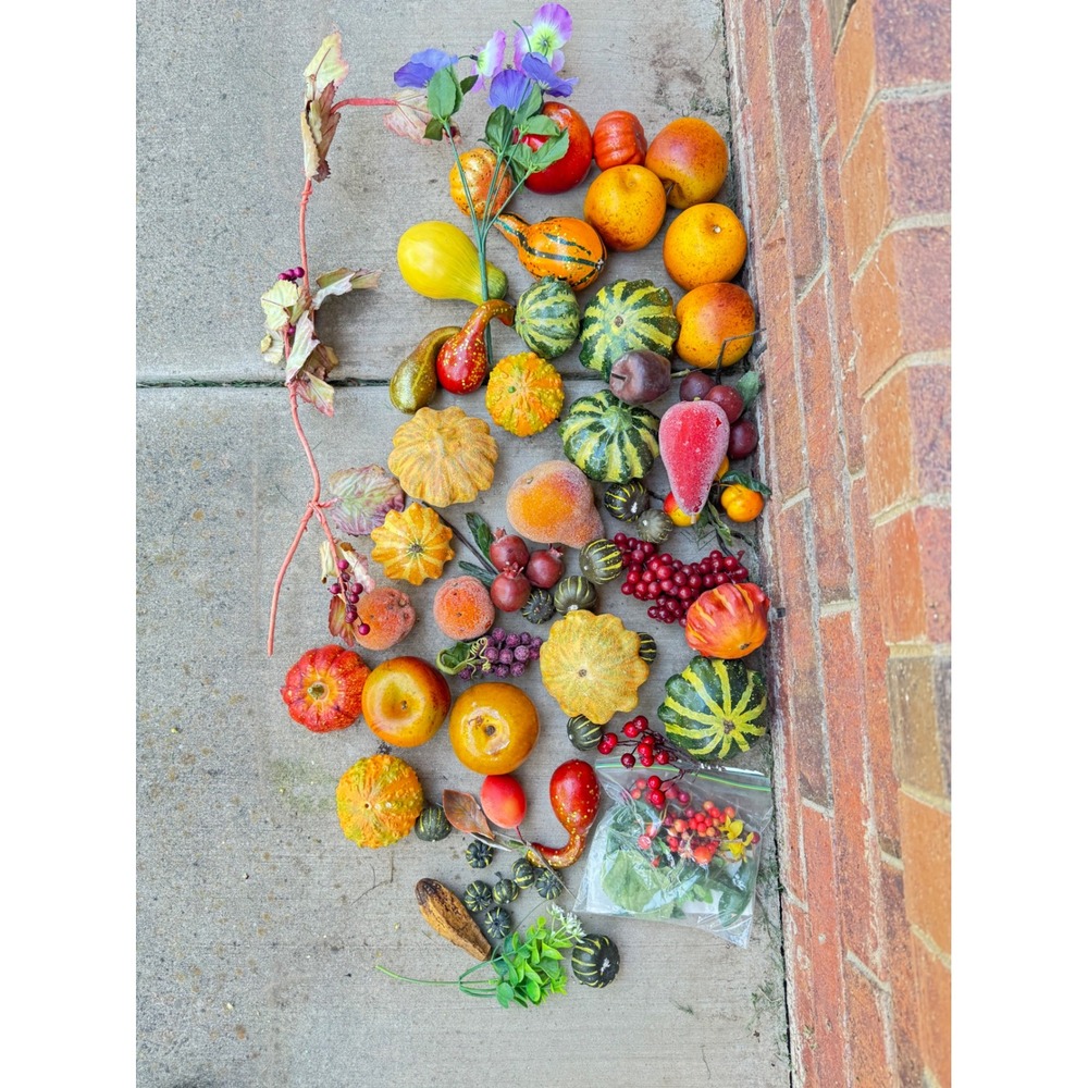 Artificial Fall Harvest Decor Faux Pumpkins Gourds Apples Berries Autumn Decor